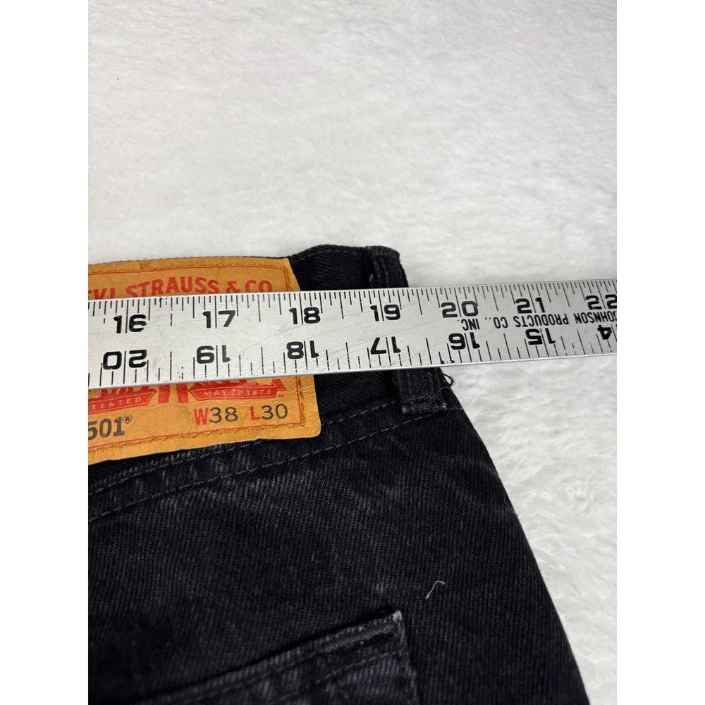 Levis 501 Original Fit Mens 38x30 Jeans Fuzzy Black Faded Grungy Washed Denim